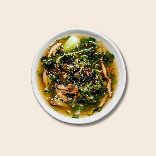 Miso Broth with Shiitake, Leeks and Greens